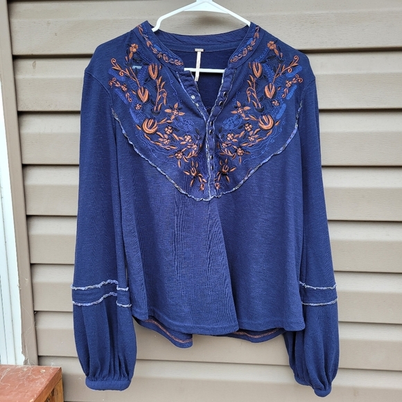 Free People Sundance Embroidered Henley Top - Picture 4 of 8